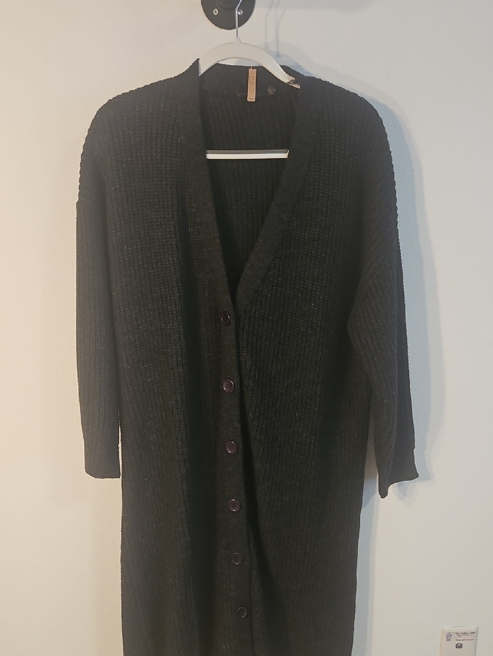 Story Of lola Gray Ribbed Long Button-Front Women's Sweater Cardigan Sz S/m
